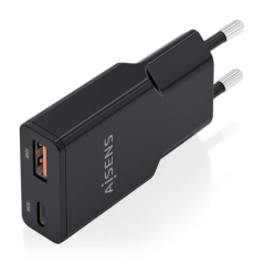 ✅ Chargeur GaN ultra fin Aisens 30 W - 1 x USB-C PD3.0 QC4.0 - 1 x USB-A QC3.0 - Noir couleur Noir en stock