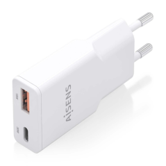 Chargeur GaN ultra fin Aisens 30 W - USB-C PD3.0 et USB-A QC3.0 Blanc
