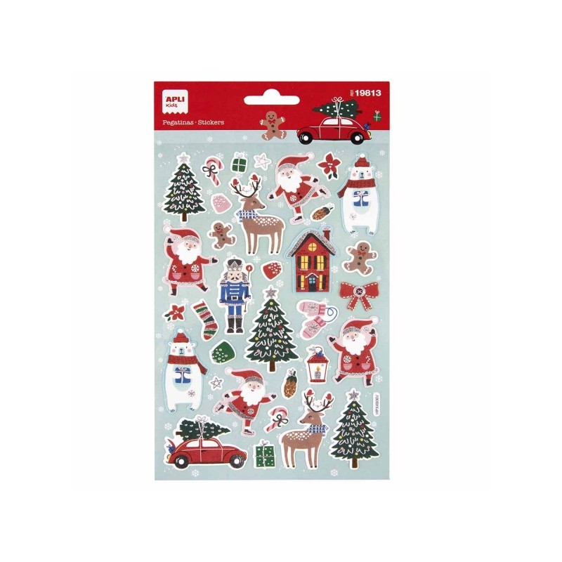 Apli Bag avec 33 Stickers Noël Modèle Ski de Noël - Adhésif Permanent - Motifs Noël