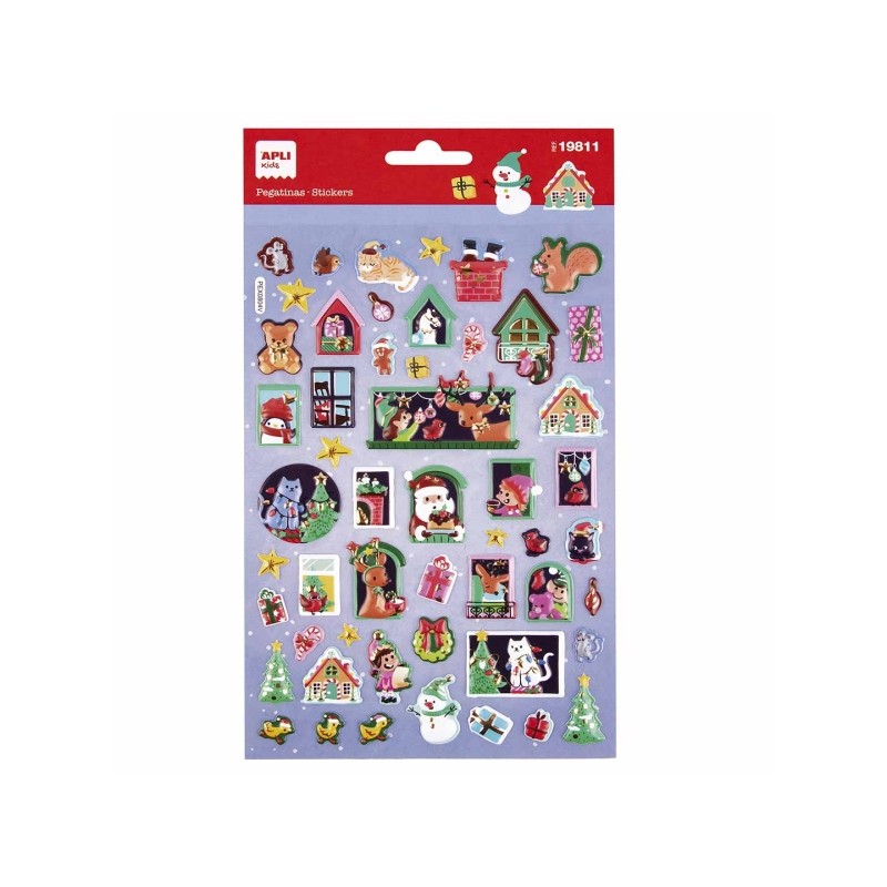 Apli Sachet de 52 Autocollants de Noël Modèle Maison de l'Avent - Adhésif Permanent - Motifs de Noël - Idéal pour Décorer