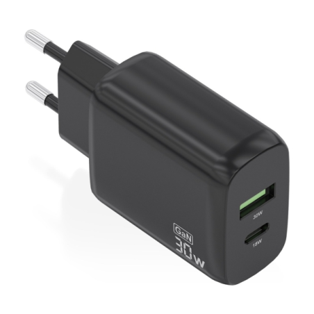 Chargeur Aisens GaN 30W - 1xUSB-C PD3.0 QC4.0 - 1xUSB-A QC3.0 - Noir, 
