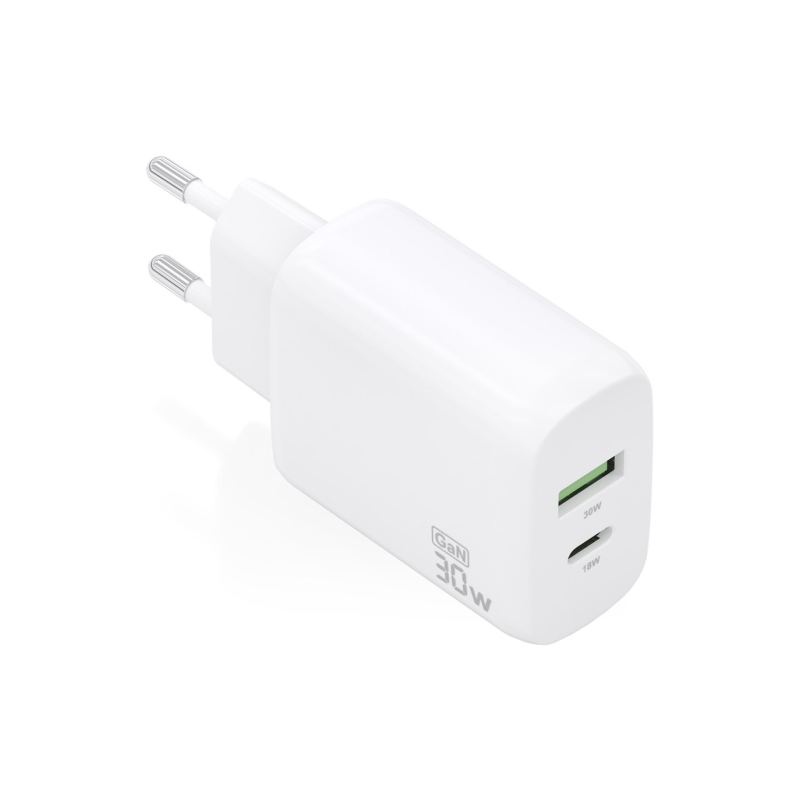 Chargeur Aisens GaN 30W - 1xUSB-C PD3.0 QC4.0 - 1xUSB-A QC3.0 - Blanc