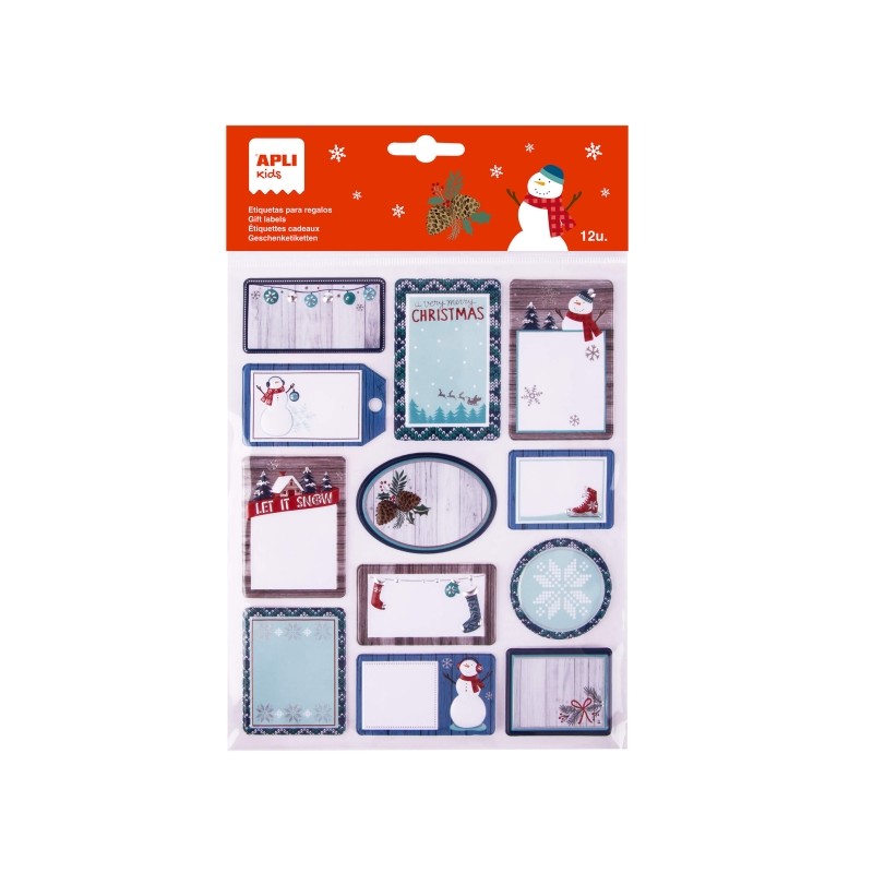 Apli Pack de 12 étiquettes adhésives de Noël pour cadeaux - Tailles et designs assortis - Espace pour écrire