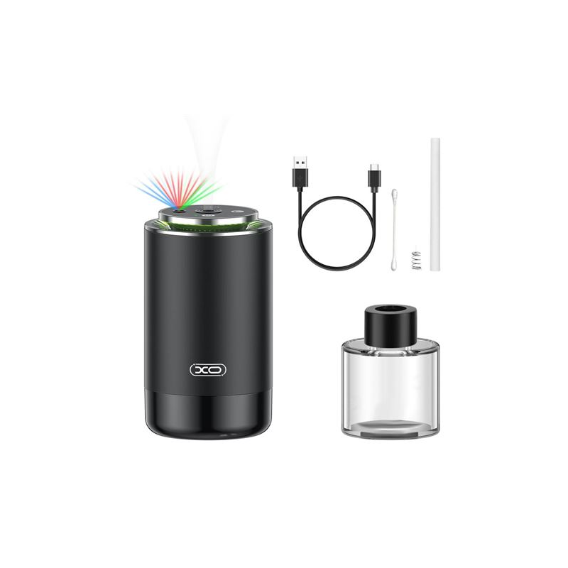 Humidificateur XO - Idéal pour les véhicules et les petits espaces - Batterie 300 mAh - Capacité 50 ml - LED - Couleur noire