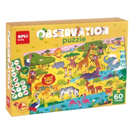 â Puzzle Apli Junior Observation de la Jungle de 60 piÃ¨ces de 6x6 cm - Comprend un poster et 1 carte avec diffÃ en stock