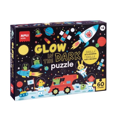 â Apli Puzzle Fluorescent de 60 PiÃ¨ces 6x6cm - ThÃ¨me Espace - Effet Fluorescent qui RÃ©vÃ¨le des Dessins CachÃ en stock