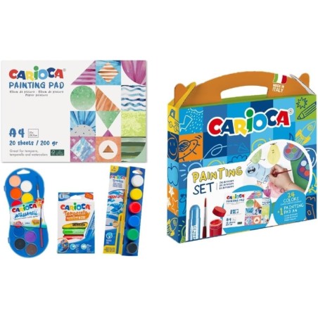 ✅ Carioca Kit de Peinture Pack avec 12 Aquarelles, 6 Temperas et 6 Temperas Solides + Bloc de 20 Feuilles A4 - C en stock
