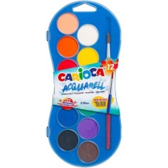 Carioca Kit de Peinture Pack avec 12 Aquarelles, 6 Temperas et 6 Temperas Solides + Bloc de 20 Feuilles A4 - Couleurs Assorties