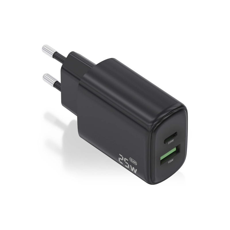 Chargeur Aisens 25W - 1xUSB-C PD3.0 - 1xUSB-A QC3.0 - Noir