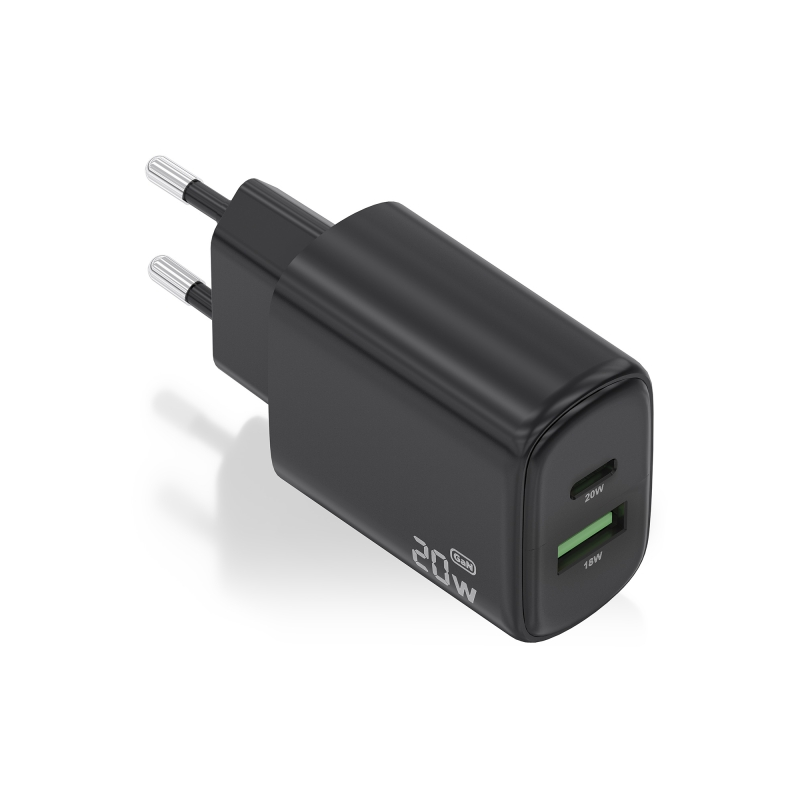 Chargeur Aisens GaN 20W - 1xUSB-C PD3.0 - 1xUSB-A QC3.0 - Noir