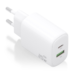 Chargeur Aisens GaN 20W - 1xUSB-C PD3.0 - 1xUSB-A QC3.0 - Blanc rapide