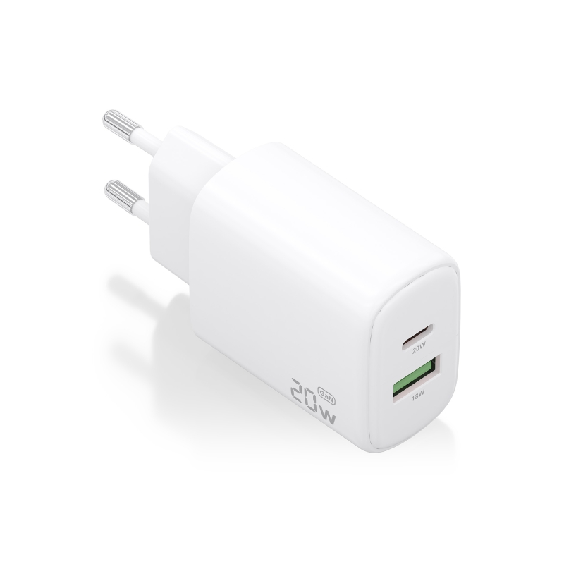 Chargeur Aisens GaN 20W - 1xUSB-C PD3.0 - 1xUSB-A QC3.0 - Blanc