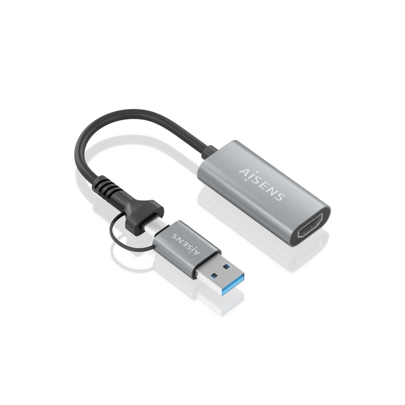 Convertisseur USB-A+USB-C vers HDMI Aisens Aluminium 1080P@60HZ - USB-A/M+USB-C/M-HDMI/H - 15cm - Gris