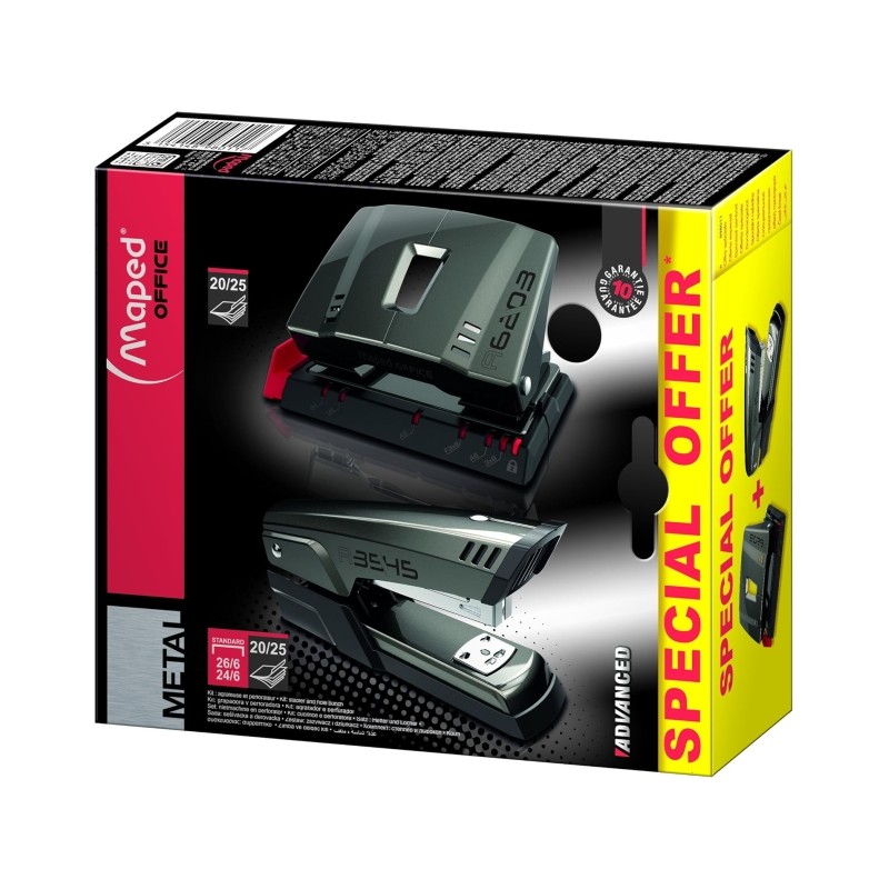 Maped Pack d'agrafeuse en métal A3545 + perceuse à métal A6203 - Agrafe jusqu'à 25 feuilles à la fois - Prend en charge les