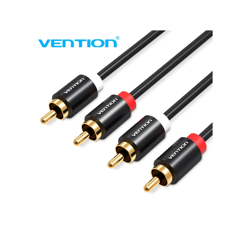 Câble RCA stéréo Vention - Interface plaquée or - Conducteur en bronze émaillé - Matériau aluminium et PVC - Couleur noire