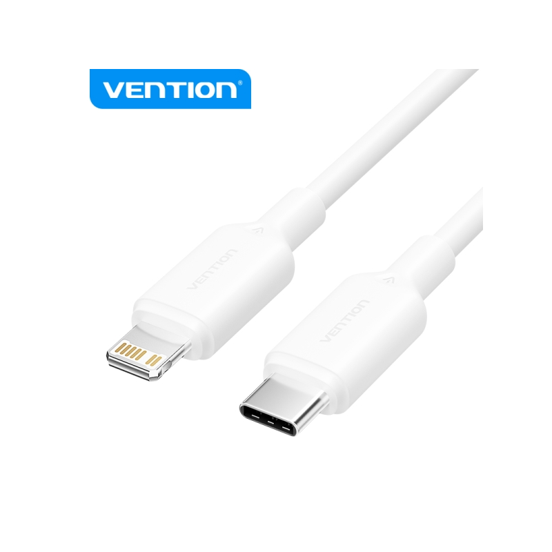 Câble Vention USB-C vers Lightning - Connecteur Nickelé - Puissance 27W - Courant Maximum 3A - Couleur Blanc