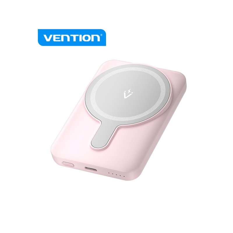 Vention PowerBank 5000mAh Magnétique Sans Fil - Charge Rapide 20W - Double USB-C - Écran Lumineux - Couleur Rose