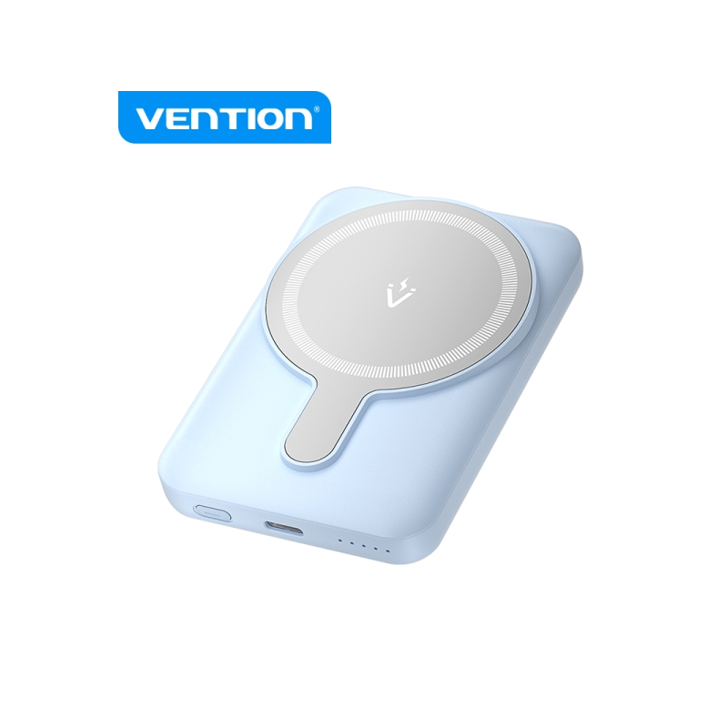Vention PowerBank 5000mAh Magnétique Sans Fil - Double USB-C - Charge Rapide 20W - Écran Lumineux - Couleur Bleu