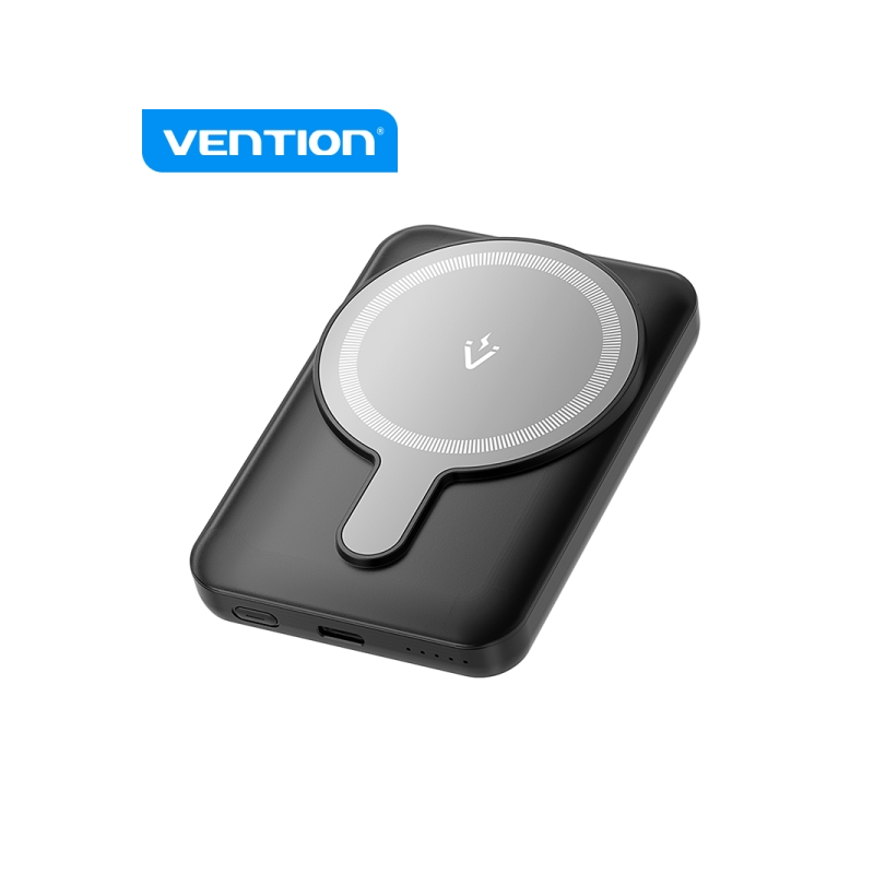 Vention PowerBank 5000mAh Magnétique Sans Fil - Double USB-C - Charge Rapide 20W - Écran Lumineux - Couleur Noir