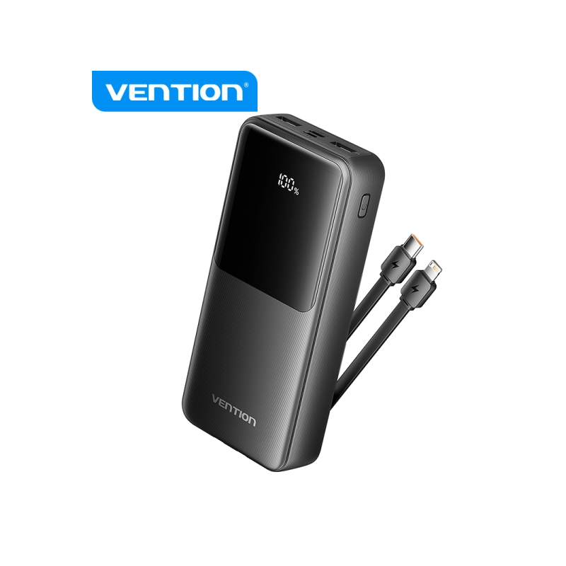 Vention Power Bank 20 000 mAh - Interfaces multiples - Capacité de charge élevée - Sortie totale 3A - Couleur noire