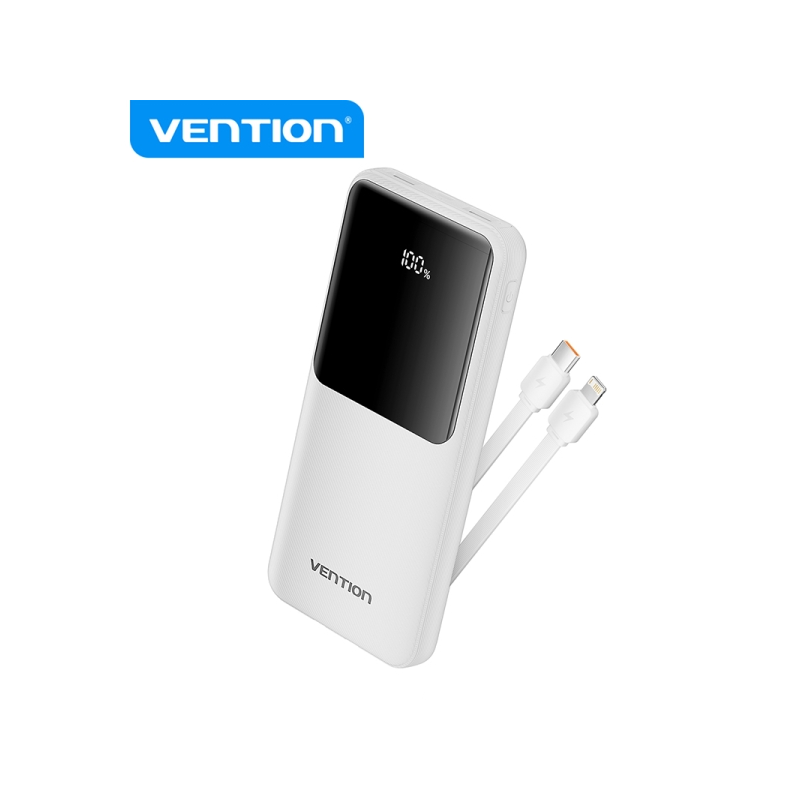 Vention Power Bank 10 000 mAh - Plusieurs interfaces USB - Charge rapide - Sortie totale 3A - Couleur blanche