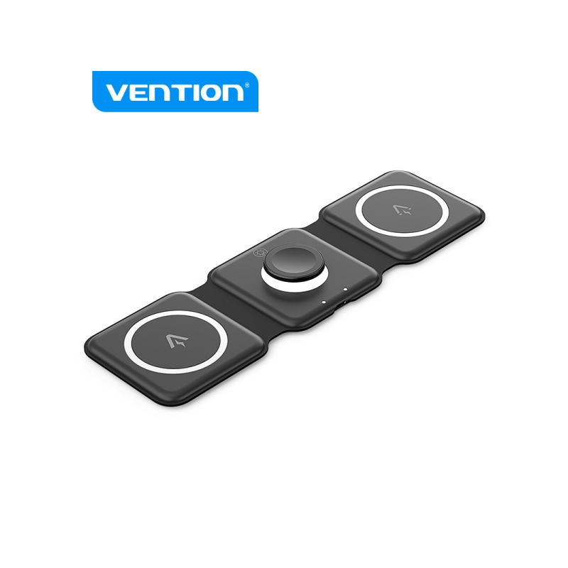 Vention FGG Tapis de chargement sans fil 3 en 1 avec MagSafe - Charge rapide 15 W - Veilleuse LED - Couleur noire