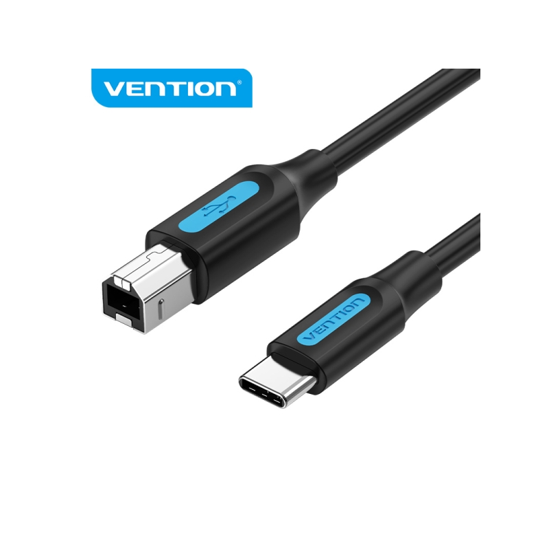 Câble d'imprimante Vention CQUBG USB 2.0 Type C vers B - Transfert 480 Mbps - 2A - Noir