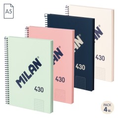 â Milan Serie 1918 Pack de 4 Cahiers Ã Spirale Format A5 Grille 5x5mm - 80 Feuilles de 95 gr/m2 - Micro-perforÃ en stock
