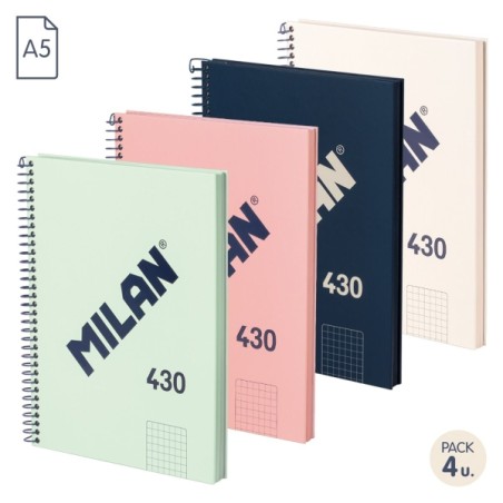 â Milan Serie 1918 Pack de 4 Cahiers Ã Spirale Format A5 Grille 5x5mm - 80 Feuilles de 95 gr/m2 - Micro-perforÃ en stock