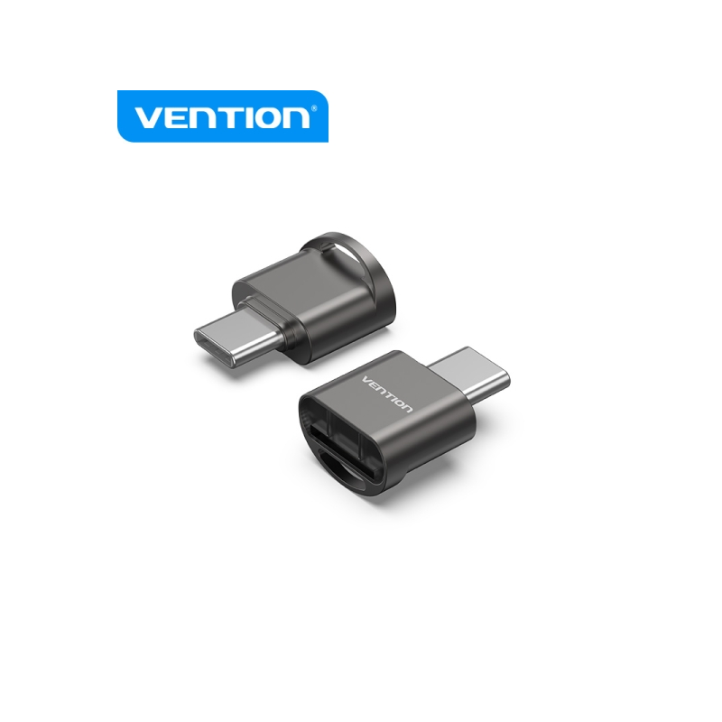 Lecteur de carte MicroSD Vention - Interface USB 2.0 - Type C - Procédé de galvanoplastie au nickel - Couleur noire