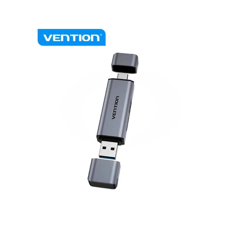 Lecteur de cartes Vention 2-en-1 USB 3.0 A+C - Aluminium métallisé - Prise en charge SD/TF - Capacité 512 Go - Double lecture