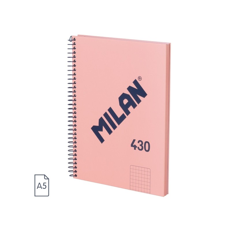 Cahier à Spirale Milan Serie 1918 Format A5 Grille 5x5mm - 80 Feuilles de 95 gr/m2 - Microperforé, 2 Trous - Coloris Rose