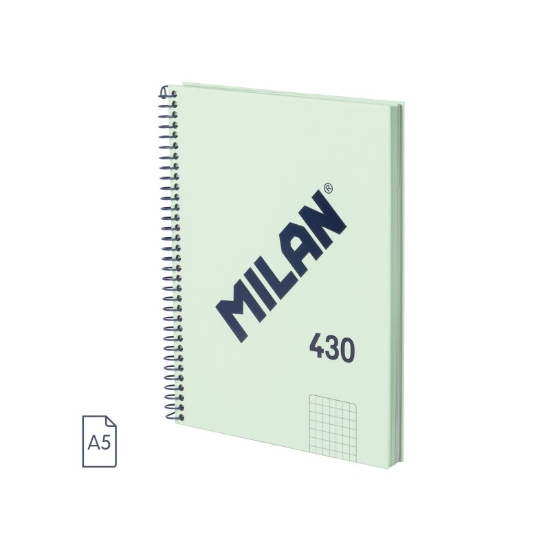 Cahier à Spirale Milan Serie 1918 Format A5 Grille 5x5mm - 80 Feuilles de 95 gr/m2 - Microperforé, 2 Trous - Coloris Vert