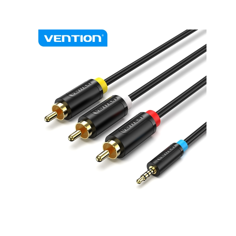 Vention Câble Jack 2,5 mm vers 3 RCA - Connexion Polyvalente - Compatible avec les Anciens TV - Coloris Noir
