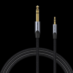 Câble de Connexion Stéréo Vention - Jack 3,5 mm vers Jack 6,3 mm - 5 m - Contacts Or - Isolation PVC - Couleur Gris