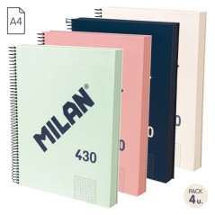 ✅ Milan Serie 1918 Pack de 4 Cahiers à Spirale Format A4 Grille 5x5mm - 120 Feuilles de 95 gr/m2 - Micro-perfor en stock