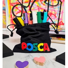Posca Edition Limitée Pack de 8 Marqueurs Peinture PC5M + Sac Cadeau en Tissu - Pointe Arrondie 1,8-2,5 mm - Encre à Base d'Eau