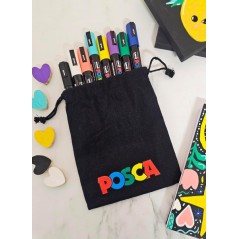 ✅ Posca Edition Limitée Pack de 8 Marqueurs Peinture PC5M + Sac Cadeau en Tissu - Pointe Arrondie 1,8-2,5 mm - en stock