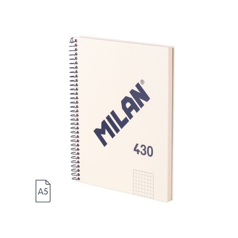 Cahier à Spirale Milan Serie 1918 Format A5 Grille 5x5mm - 80 Feuilles de 95 gr/m2 - Microperforé, 2 Trous - Coloris Beige