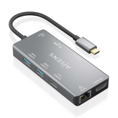 Aisens USB-C Dock 9 en 1 - USB-C vers 2xHDMI - 1xRJ45 - 2xUSB-A USB3.0 - 1xUSB-A USB2.0 - 1xUSB-C PD - 1xSD - 1xMicro SD - 15cm
