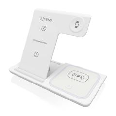 Aisens 15W 3 en 1 Chargeur sans fil USB-C pour mobile - Apple Watch - Écouteurs avec étui de chargement - Couleur blanche
