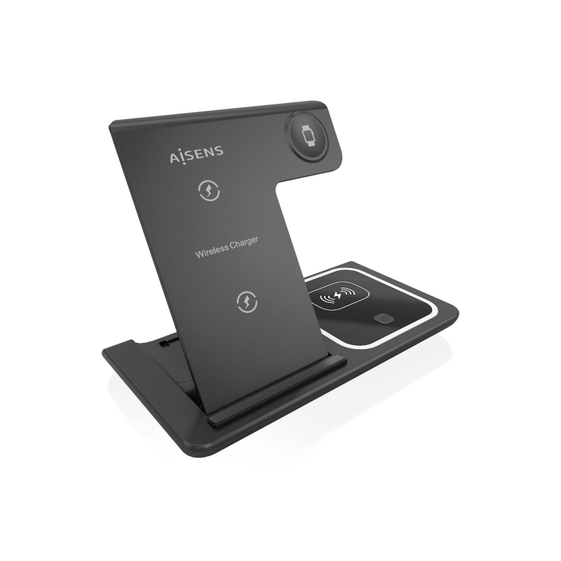 Aisens 15W 3 en 1 USB-C Chargeur sans fil pour mobile - Apple Watch - Casque avec étui de chargement - Couleur noire