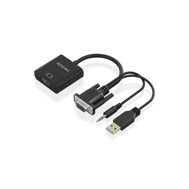 Aisens Câble convertisseur SVGA+Audio vers HDMI - SVGA/M+Jack 3.5/M+USB-A/M-HDMI A/H - 20cm - Couleur Noir