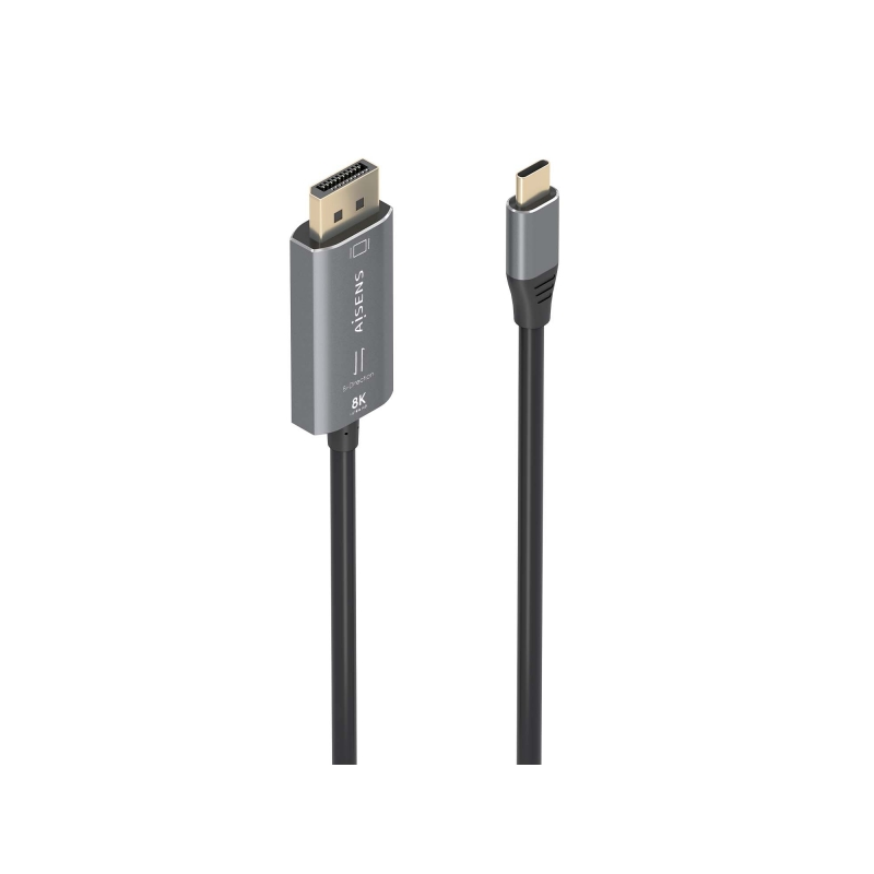 Aisens Câble Convertisseur Bidirectionnel Aluminium USB-C vers Displayport 8K@60Hz - USB-C/M-DP/M - 1,8m - Couleur Gris
