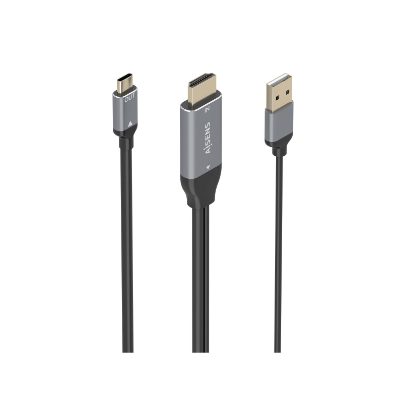 Aisens Câble Convertisseur Aluminium HDMI V2.0 vers USB-C 4K@60Hz - HDMI/M+USB-A/M-USB-C/M - 1,8m - Gris