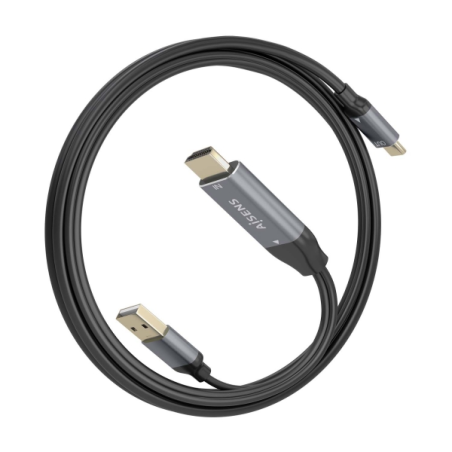 Aisens Câble Convertisseur Aluminium HDMI V2.0 vers USB-C 4K@60Hz - HDMI/M+USB-A/M-USB-C/M - 1,8m - Gris