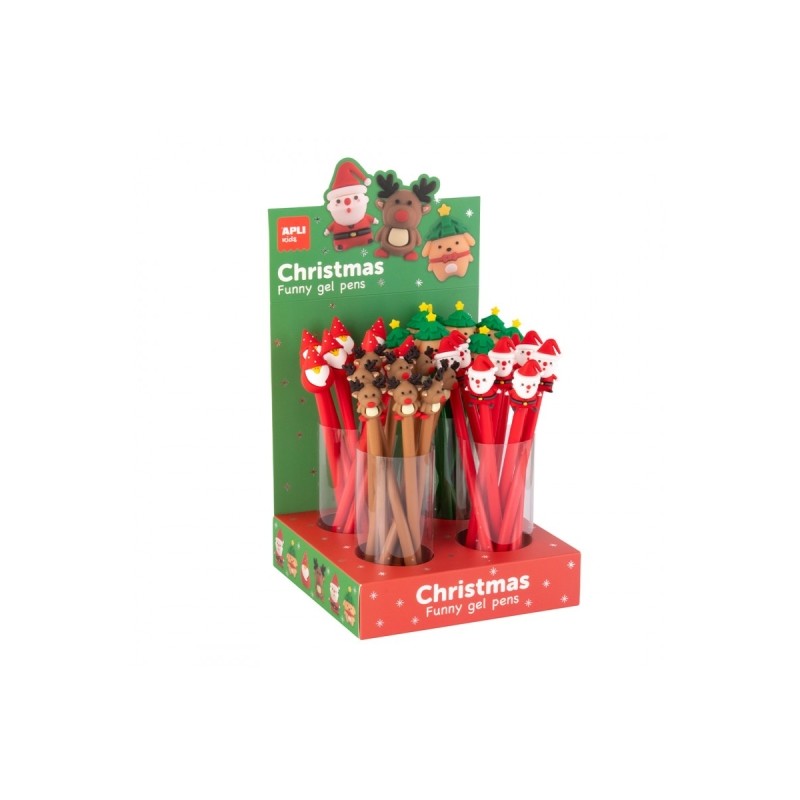 Présentoir 32 stylos gel motifs Noël - Apli - Encre noire