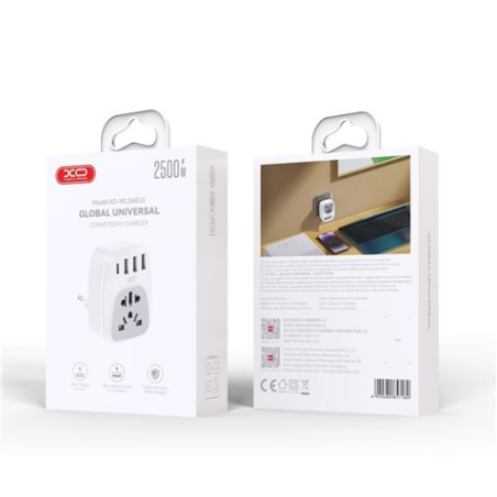 Adaptateur de prise XO International - Puissance 2500W - USBx3 + USB-C - Couleur Blanc