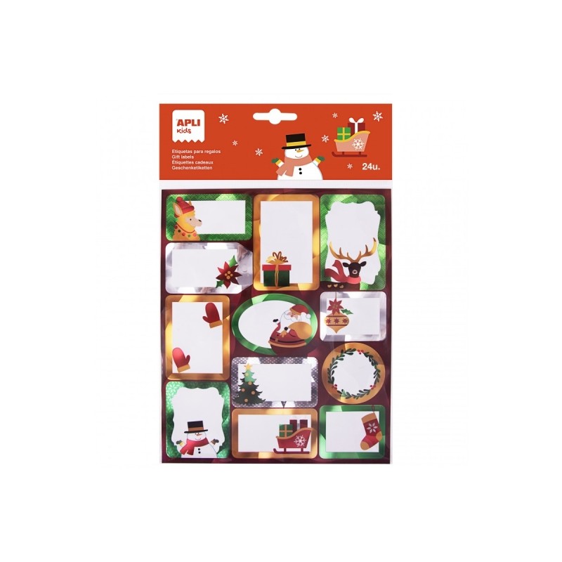 Apli Pack de 24 étiquettes adhésives de Noël pour cadeaux - Tailles et designs assortis - Espace pour écrire