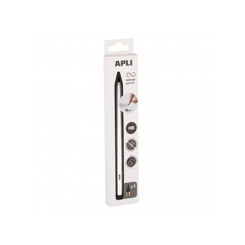 Apli Infinite Pencil Pack de Crayons Infinite HB + Mine de Rechange + Capuchon de Protection - Pour Écrire jusqu'à 16km